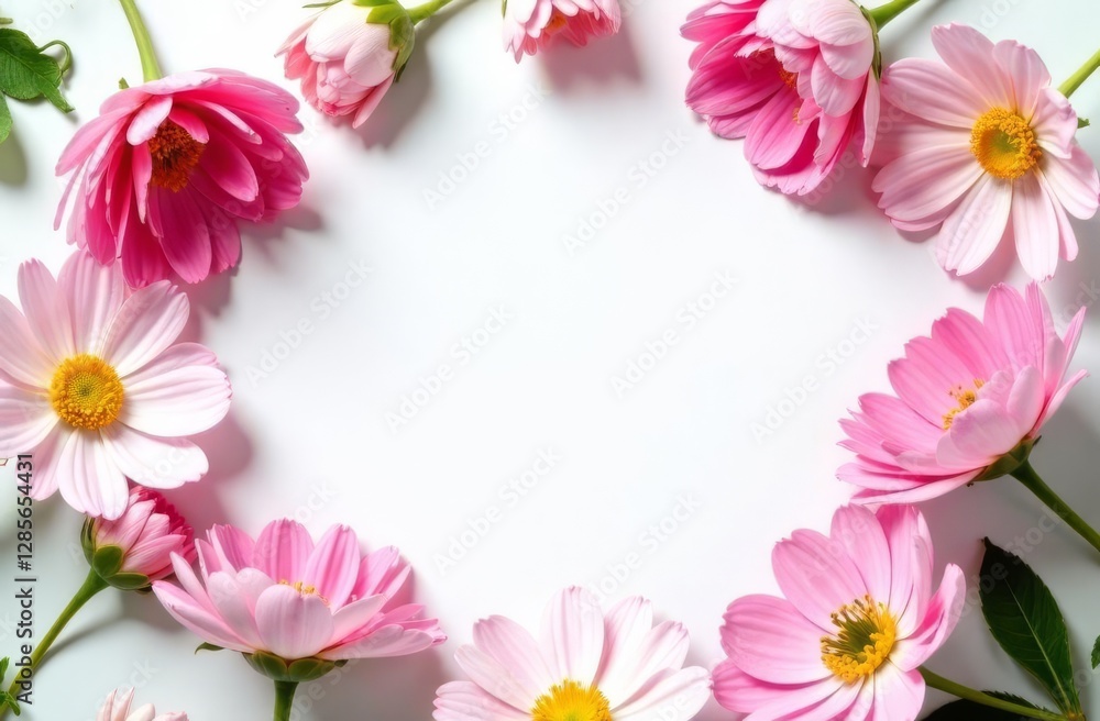 Spring card. Flowers located along the edge of a festive picture with an empty space for text for congratulations. Spring flowers and white blank sheet of paper Spring card. Flowers located along the edge of a festive picture with an empty space for text for congratulations. Spring flowers and white blank sheet of paper