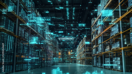 Obraz na płótnie Logistics warehouse using augmented reality and big data for inventory and product management w salonie