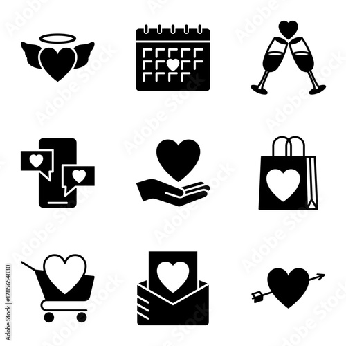 Set of Valentine's Day themed heart icons. Romantic love symbols for February 14th.