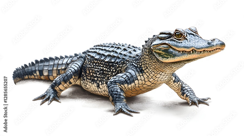 Detailed drawing of a crocodile highlighting distinctive scales and vivid features in art Detailed drawing of a crocodile highlighting distinctive scales and vivid features in art