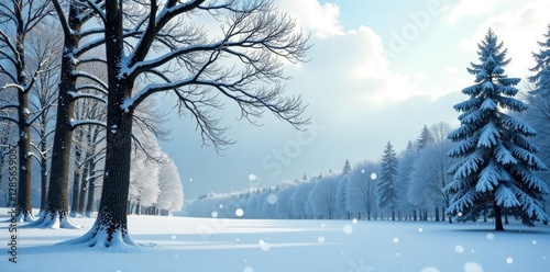 Forest of bare trees and branches with trunks covered in icicles against a white cloudy sky, winter, branch, evergreen forest