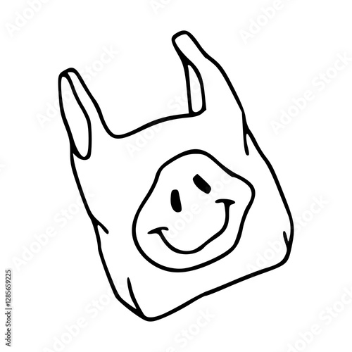 smiling plastic bag line art vector illustration