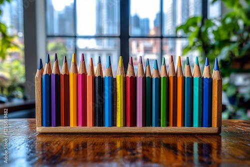 A composition of colored pencils, next to beautiful handwritten words or quotes that stimulate creative thinking.