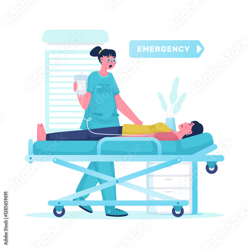 Illustration of nurse with critical patient to emergency room vector design