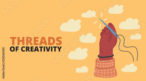 Cartoon vector illustration of a hand holding a needle, symbolizing precision, craftsmanship, and dedication to creating perfection.