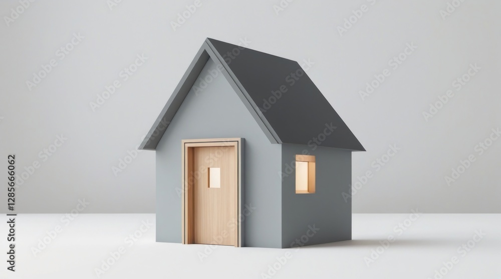 Simple Gray House Model, Minimalist Home Design, Real Estate Simple Gray House Model, Minimalist Home Design, Real Estate