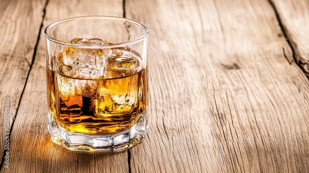 Whiskey Drink on Wooden Tabletop in Bar or Pub Setting Whiskey Drink on Wooden Tabletop in Bar or Pub Setting