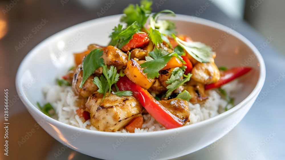 Tasty Homemade Stir Fry with Colorful Vegetables and Chicken Over Rice : Generative AI Tasty Homemade Stir Fry with Colorful Vegetables and Chicken Over Rice : Generative AI