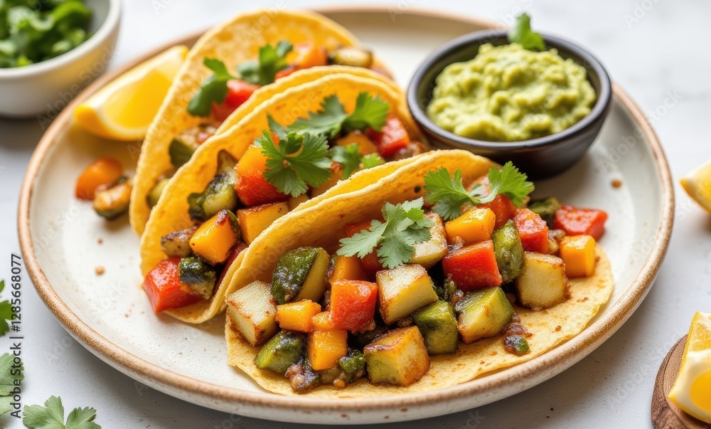 Colorful vegetarian tacos on a plate Colorful vegetarian tacos on a plate