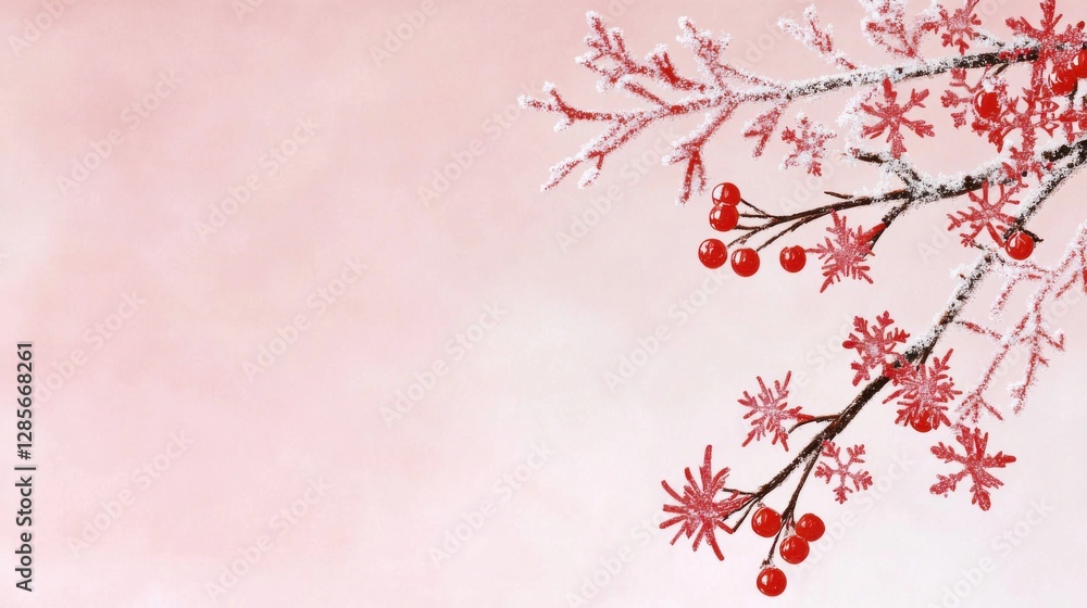 Delicate Frozen Berries on Winter Twig with Icy Ornamental Foliage Delicate Frozen Berries on Winter Twig with Icy Ornamental Foliage
