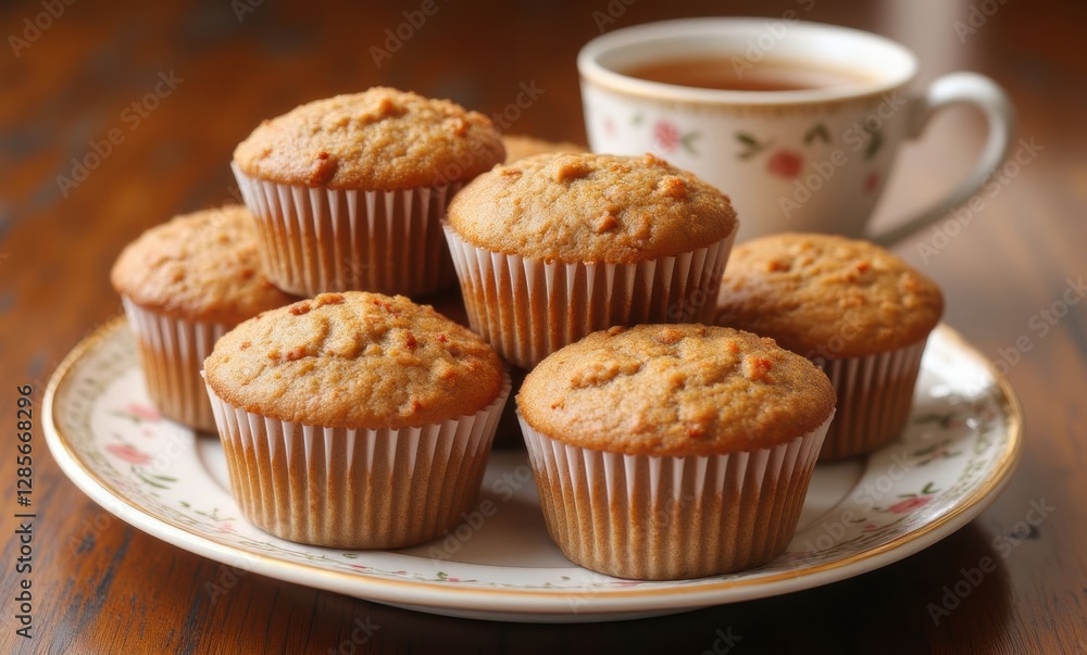 Freshly baked muffins with tea Freshly baked muffins with tea