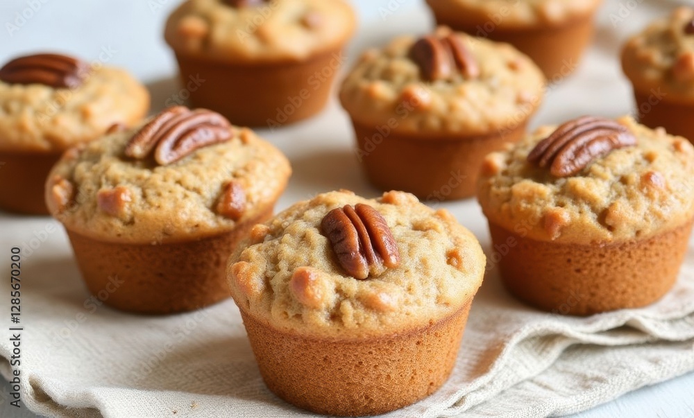Delicious nut muffins on display Delicious nut muffins on display