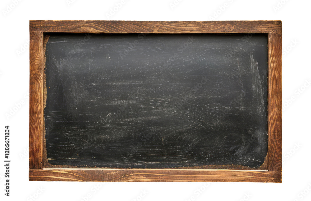 A blank blackboard with a wooden frame is isolated on a Empty background, viewed from the top. A blank blackboard with a wooden frame is isolated on a Empty background, viewed from the top.
