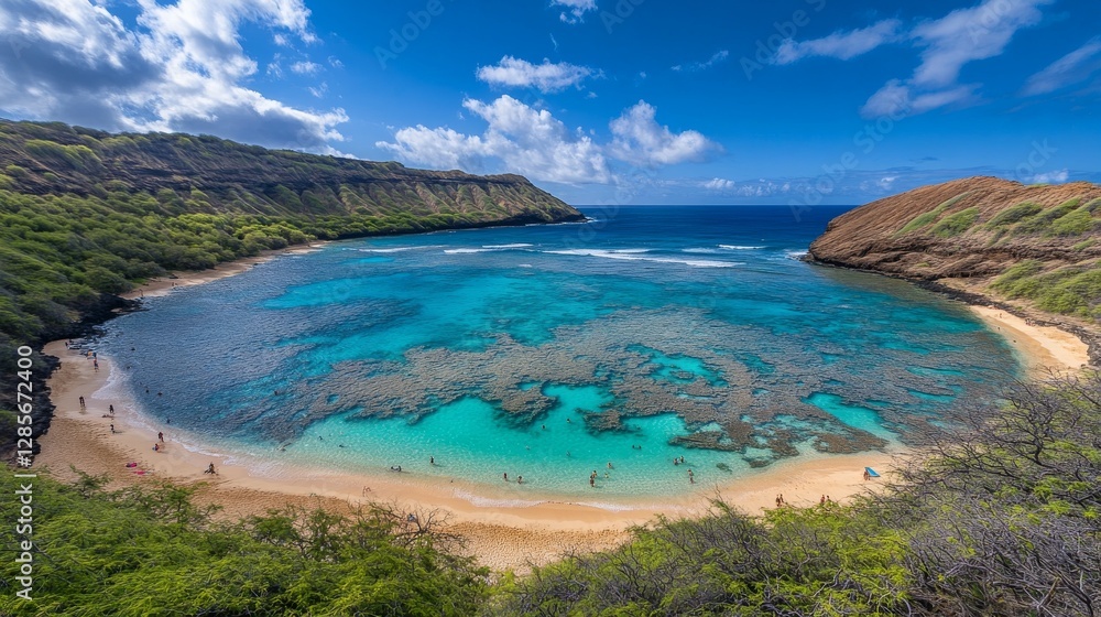 Fototapeta premium Discover the beauty of Hanauma Bay, a stunning natural landmark on the island of Oahu, Hawaii.