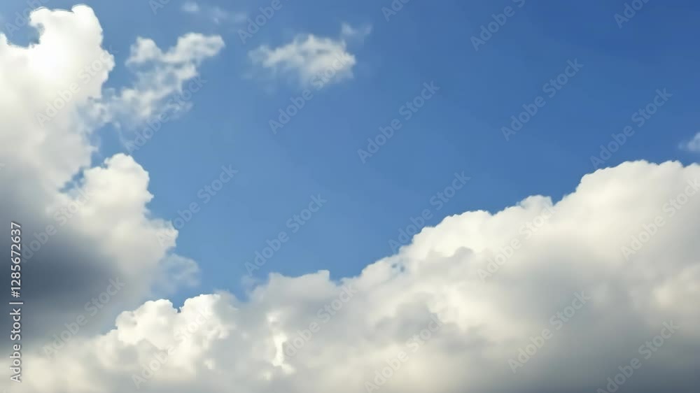Timelapse of fluffy white clouds gently floating across a clear blue sky Timelapse of fluffy white clouds gently floating across a clear blue sky