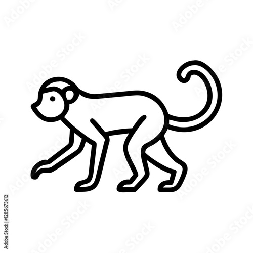 Walking monkey in a minimalist line art style