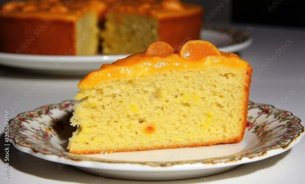 Delicious orange cake slice on plate Delicious orange cake slice on plate