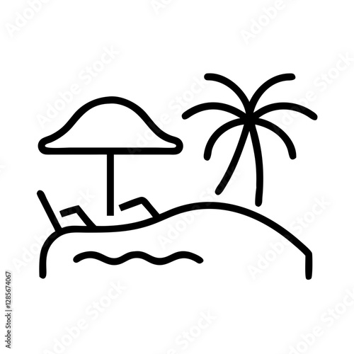 Beach scene with umbrella and palm tree