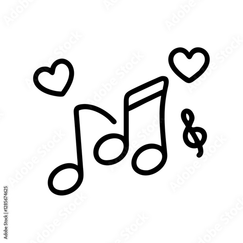 Music notes with hearts in a simple line art design