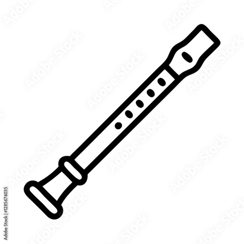 Musical recorder instrument outline on white background