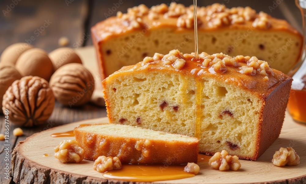Delicious walnut cake with syrup drizzle Delicious walnut cake with syrup drizzle