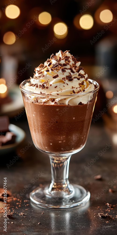 Mousse au Chocolat served in an elegant glass dessert goblet. Ai generative. Mousse au Chocolat served in an elegant glass dessert goblet. Ai generative.
