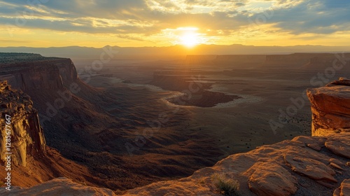 Sunset view of the vast Grand Desert in Dead Horse State Park, Utah. photo