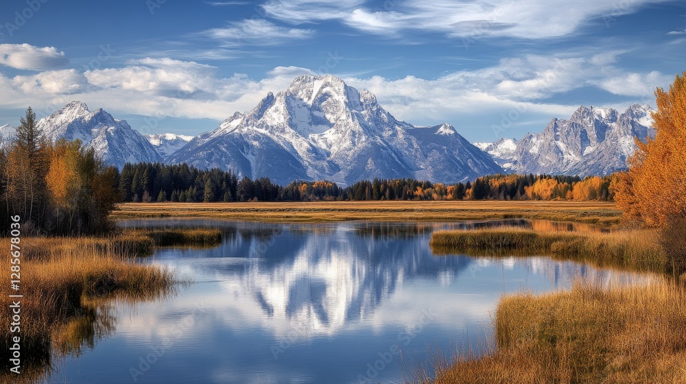 Obraz premium The Grand Teton National Park features stunning mountain views.