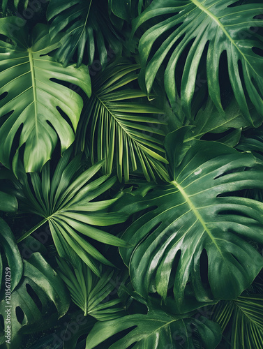Wallpaper Mural Lush Green Monstera Leaves Texture Creates Vibrant Nature Background for Interior Design Inspiration : Generative AI Torontodigital.ca