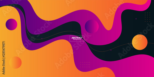 Orange and purple geometric business banner design. Creative banner design with wave and line shape as template. Simple design on dark horizontal banner. Vector Eps10