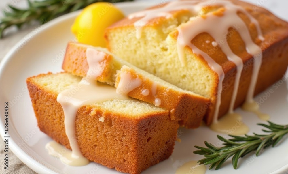 Lemon drizzle cake slices on a plate Lemon drizzle cake slices on a plate