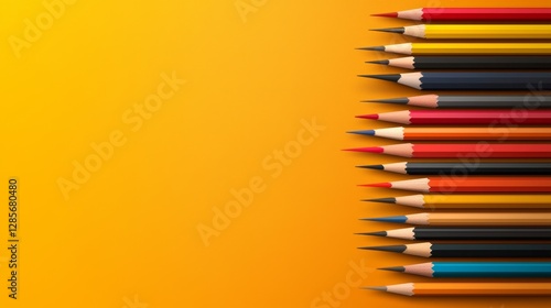 Obraz na płótnie A group of colored pencils on a yellow background w salonie