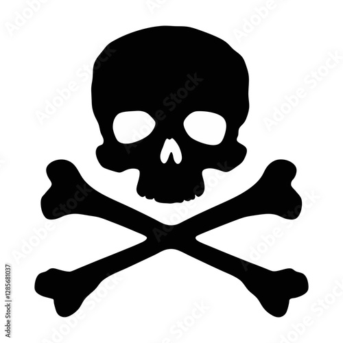 Skull and crossbones silhouette isolated on white background