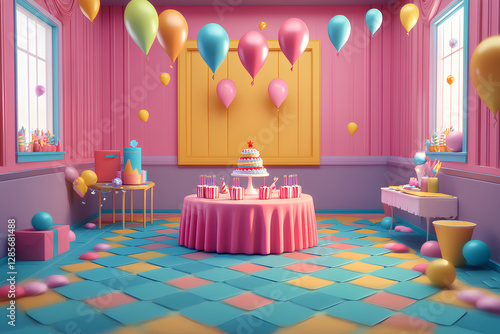 3D aesthetic birthday party room