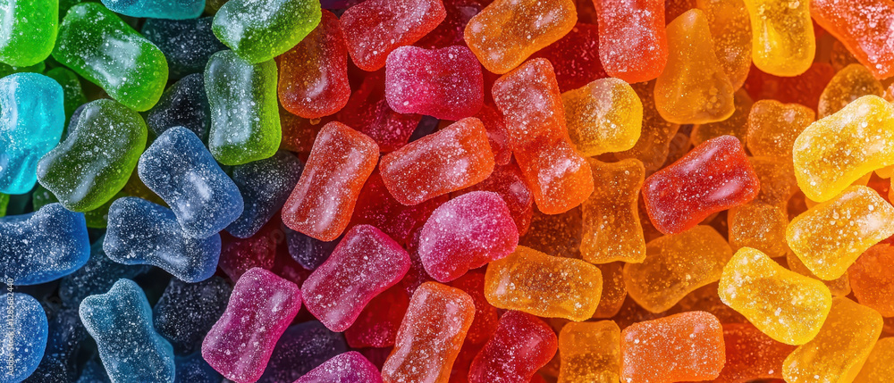 Top view of pile of colorful gummy candies, Snack background Top view of pile of colorful gummy candies, Snack background