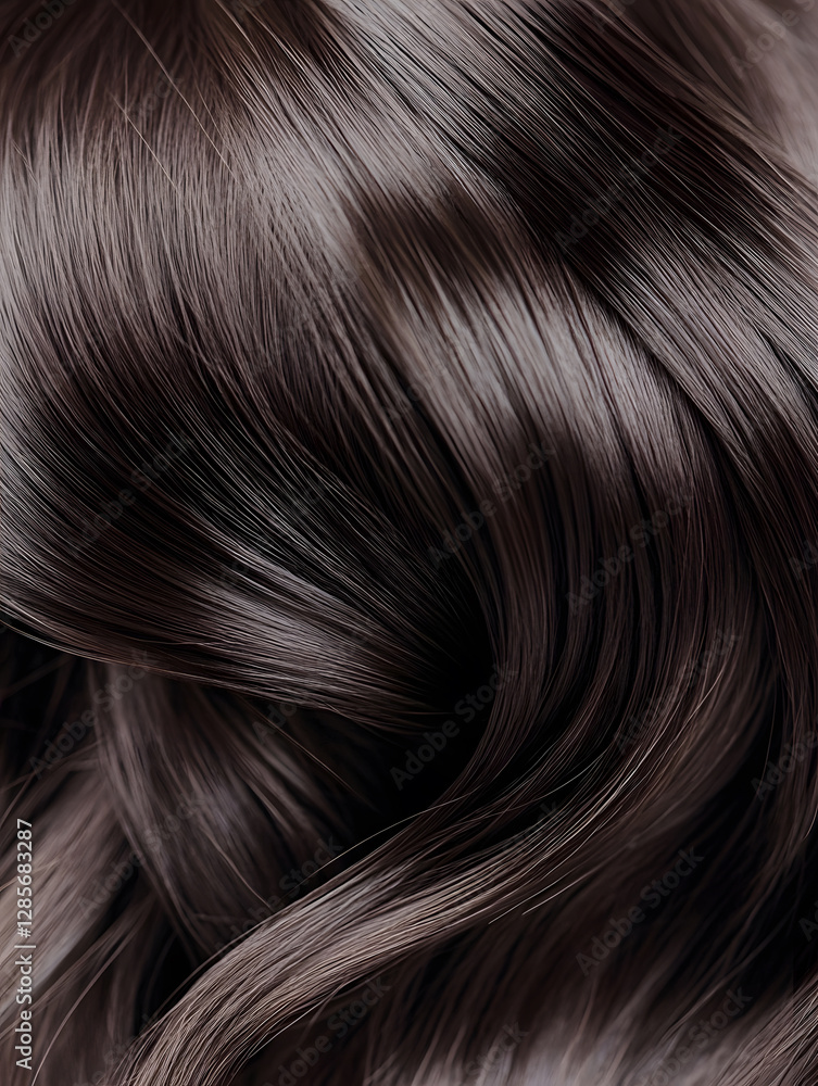 Luxurious Close-up of Shiny Wavy Dark Brown Hair Texture : Generative AI Luxurious Close-up of Shiny Wavy Dark Brown Hair Texture : Generative AI