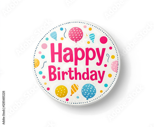 Happy Birthday Decorative Badge with Balloons