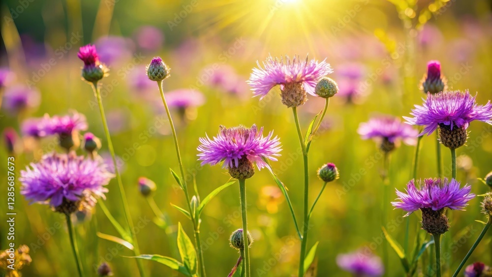 Golden Hour Meadow Wildflowers A Vibrant Display of Purple Blossoms Basking in Sunlight Golden Hour Meadow Wildflowers A Vibrant Display of Purple Blossoms Basking in Sunlight