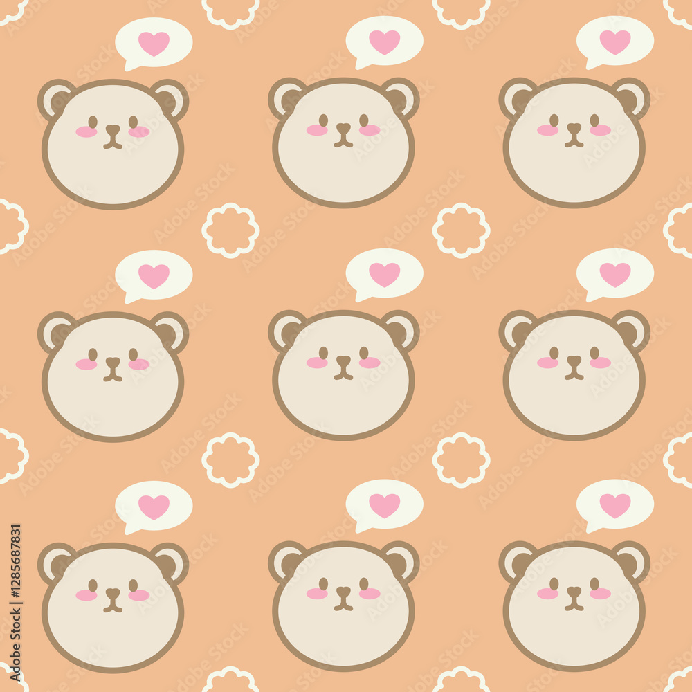 Obraz premium Seamless pattern cute bear head and heart. Childish cartoon animals background. Design for fabric, wrapping, textile, wallpaper, apparel, pajamas, card, wrapping, stationary, phone cases.
