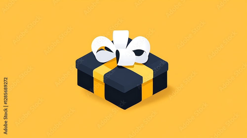 Obraz premium Isometric Illustration: Gift Box with Yellow Ribbon on Mustard Background AI Generated