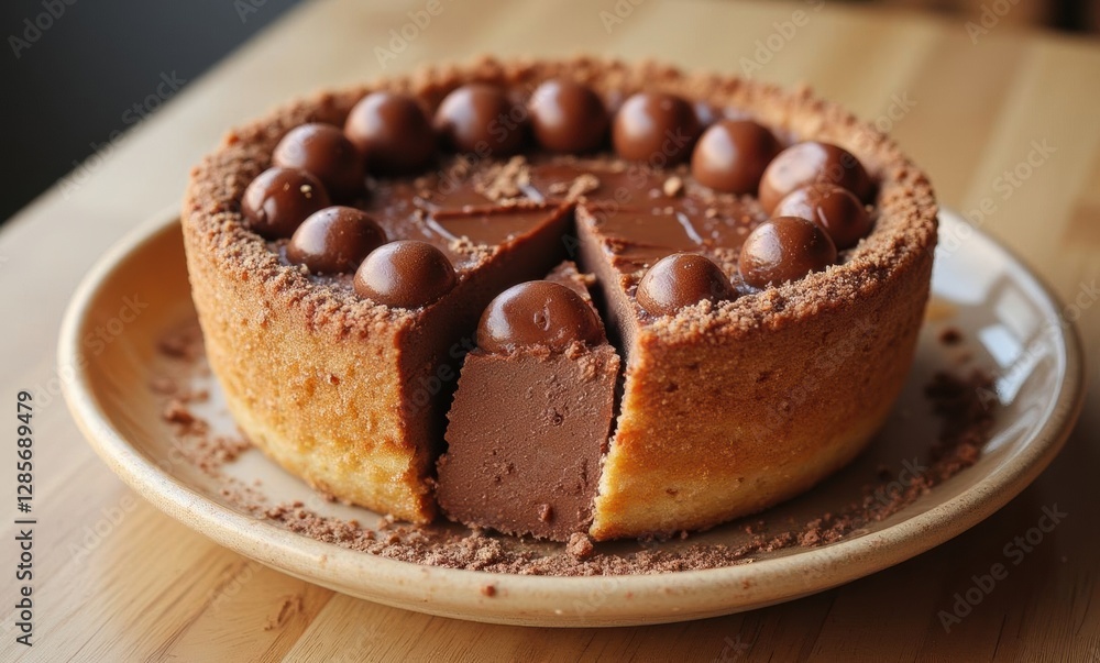 Delicious chocolate cake with toppings Delicious chocolate cake with toppings