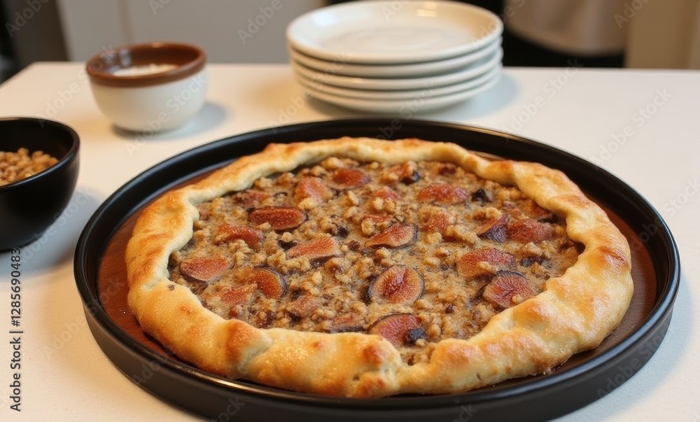 Freshly baked fig tart on table Freshly baked fig tart on table