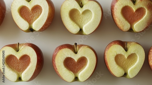 The heart - shaped engravings on the apples add a touch of romance and uniqueness, making them stand out