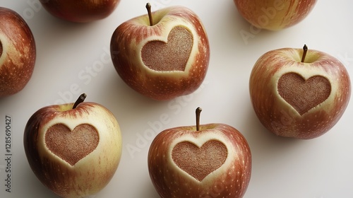 The heart - shaped engravings on the apples add a touch of romance and uniqueness, making them stand out