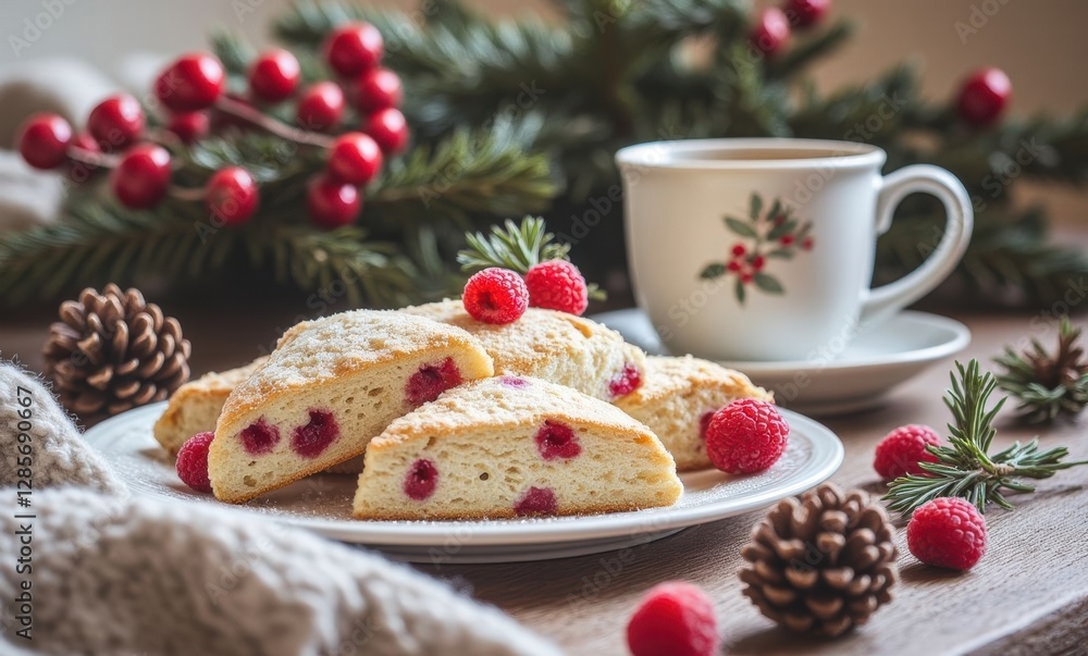 Delicious raspberry scones with tea Delicious raspberry scones with tea