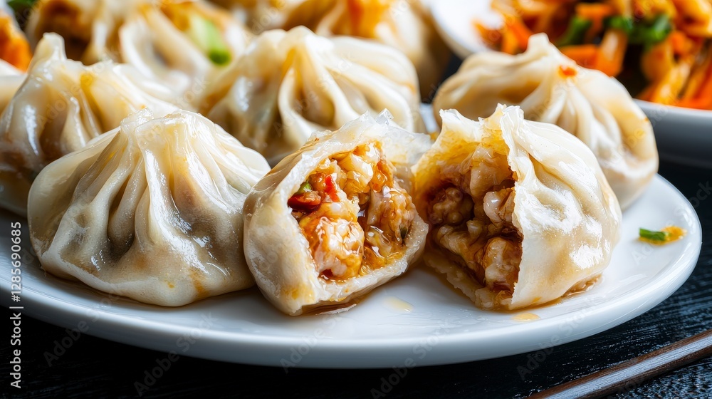 Freshly made xiaolongbao dumplings street market food photography urban environment closeup view culinary delight Freshly made xiaolongbao dumplings street market food photography urban environment closeup view culinary delight