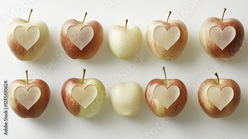 The heart - shaped engravings on the apples add a touch of romance and uniqueness, making them stand out