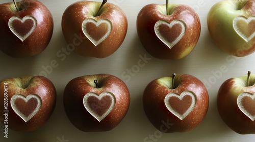 The heart - shaped engravings on the apples add a touch of romance and uniqueness, making them stand out