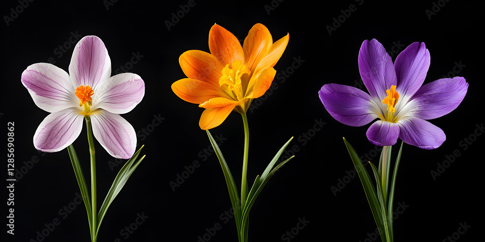 Spring flowers on black background, with clipping path Spring flowers on black background, with clipping path