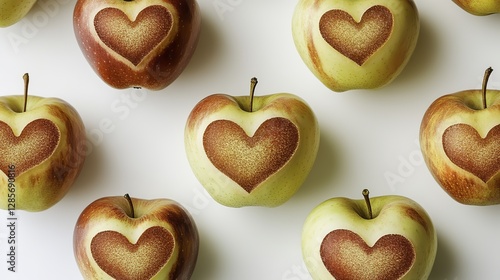 The heart - shaped engravings on the apples add a touch of romance and uniqueness, making them stand out